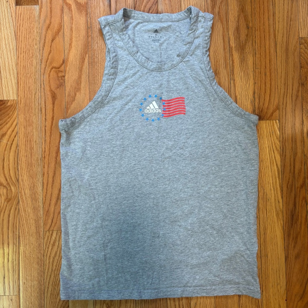 Adidas Heather Gray Tank with Flag Detail